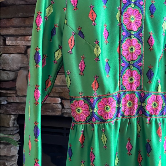Vintage 70s Emilio Borghese Roma Green Patterned Maxi Dress - Picture 4 of 6